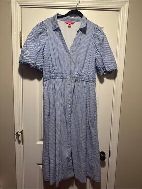 Lilly Pulitzer Blue and White Striped Button-Front Midi Dress